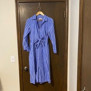 Universal Thread Striped Blue Shirt Dress with Tie Waist